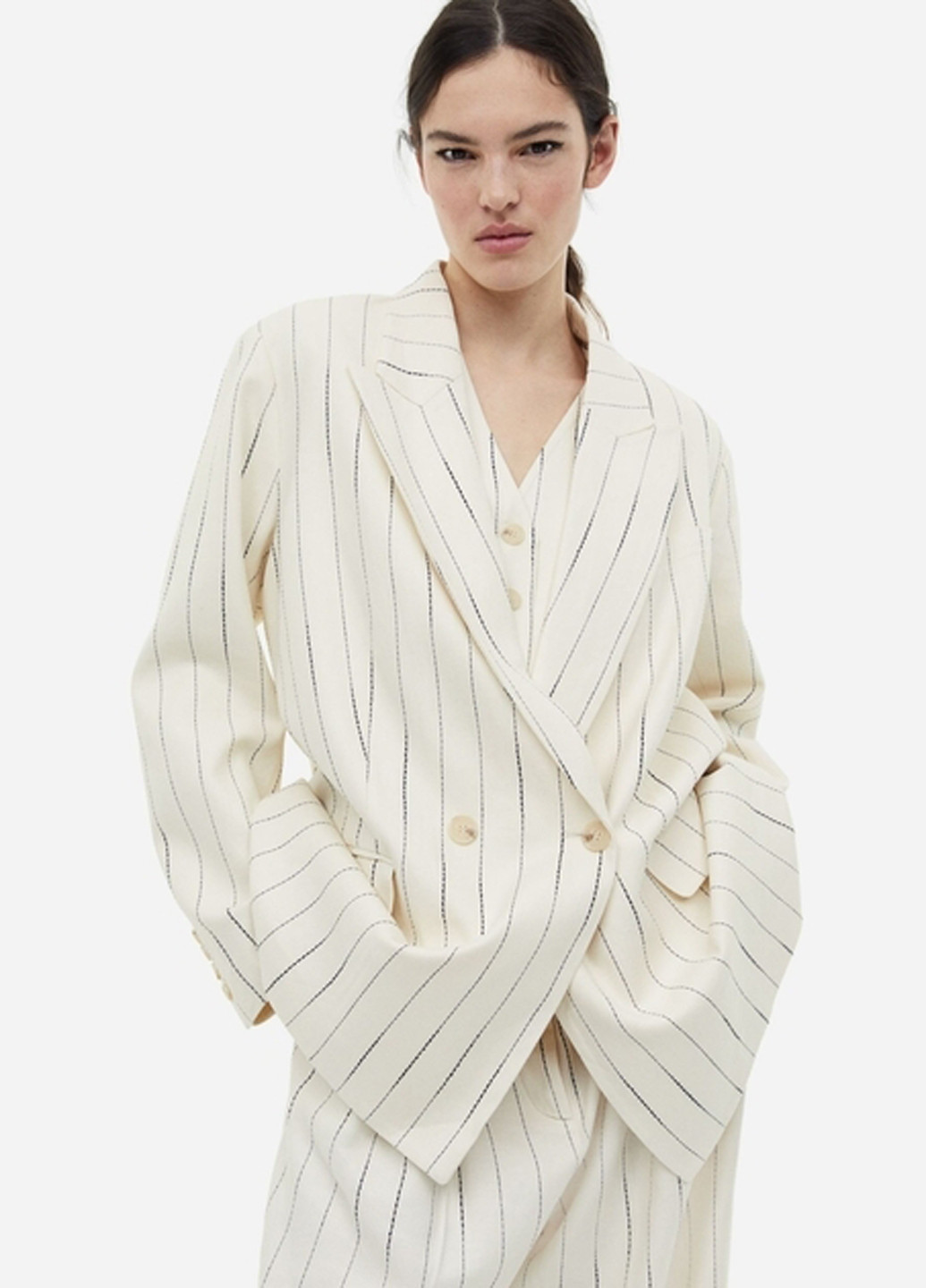 Кремовый женский жакет H&M полосатый - демисезонный