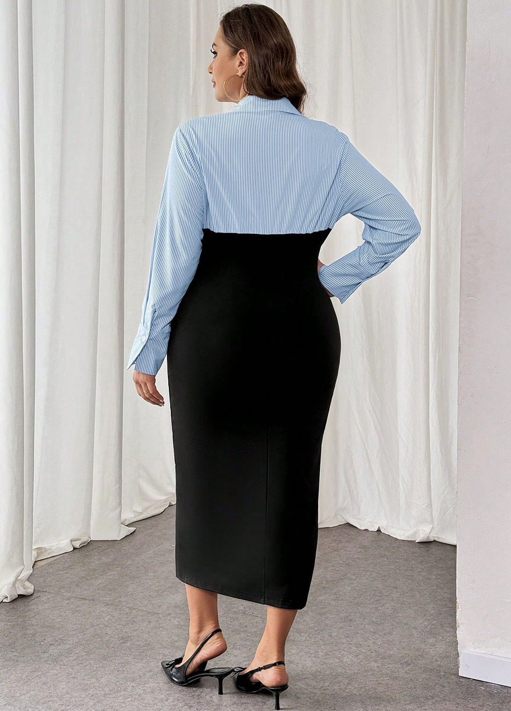 Черное кэжуал платье рубашка, силуэтная SHEIN колор блок