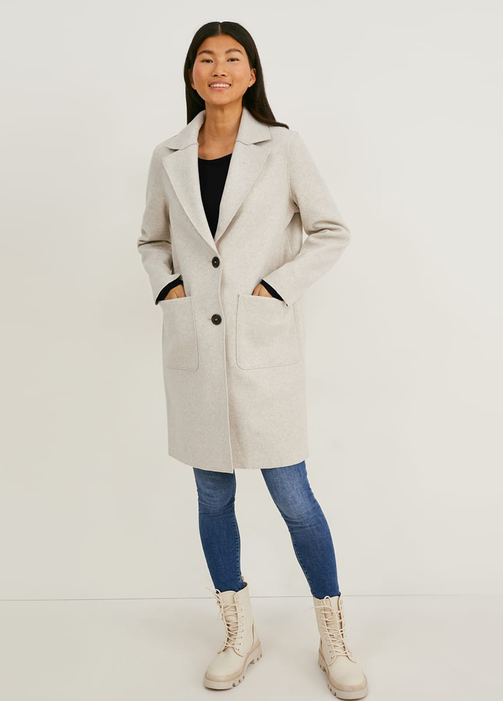 Светло-серое демисезонное Пальто однобортное C&A