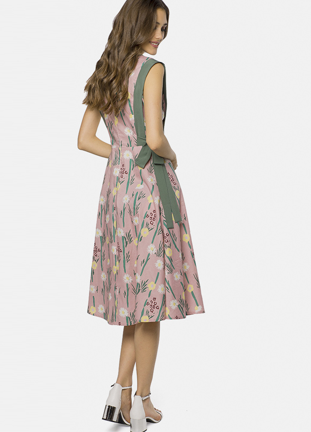 Розовое кэжуал платье клеш MR 520 с рисунком