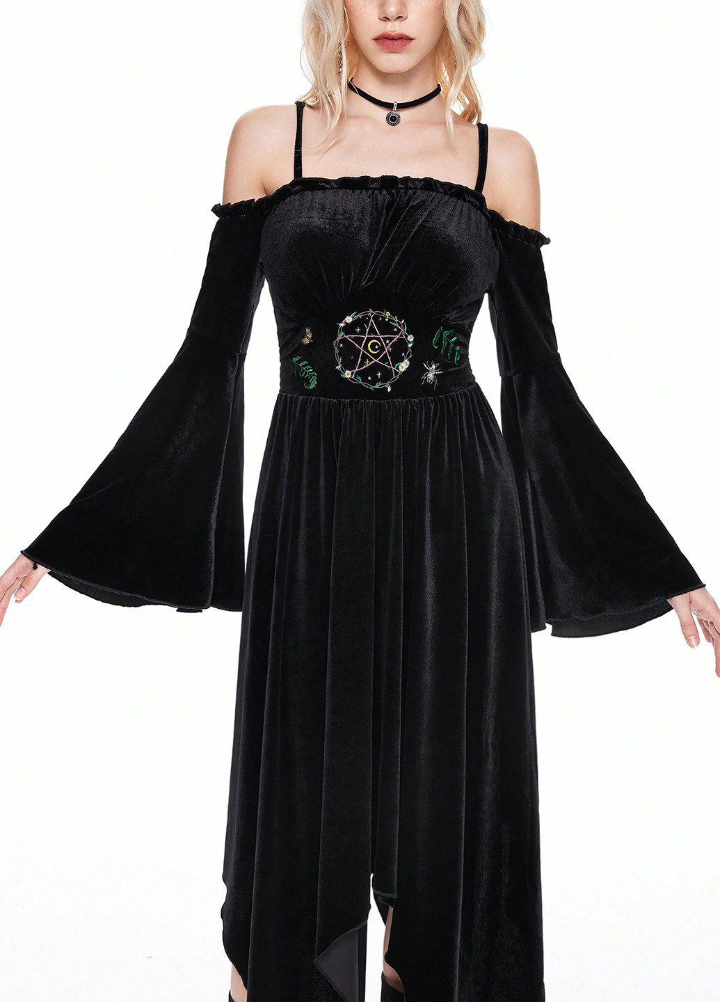 Черное кэжуал платье клеш, с открытыми плечами SHEIN однотонное