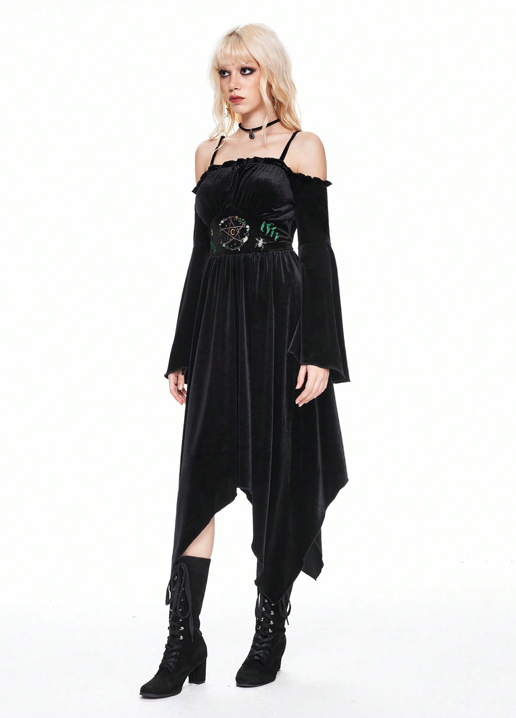 Черное кэжуал платье клеш, с открытыми плечами SHEIN однотонное