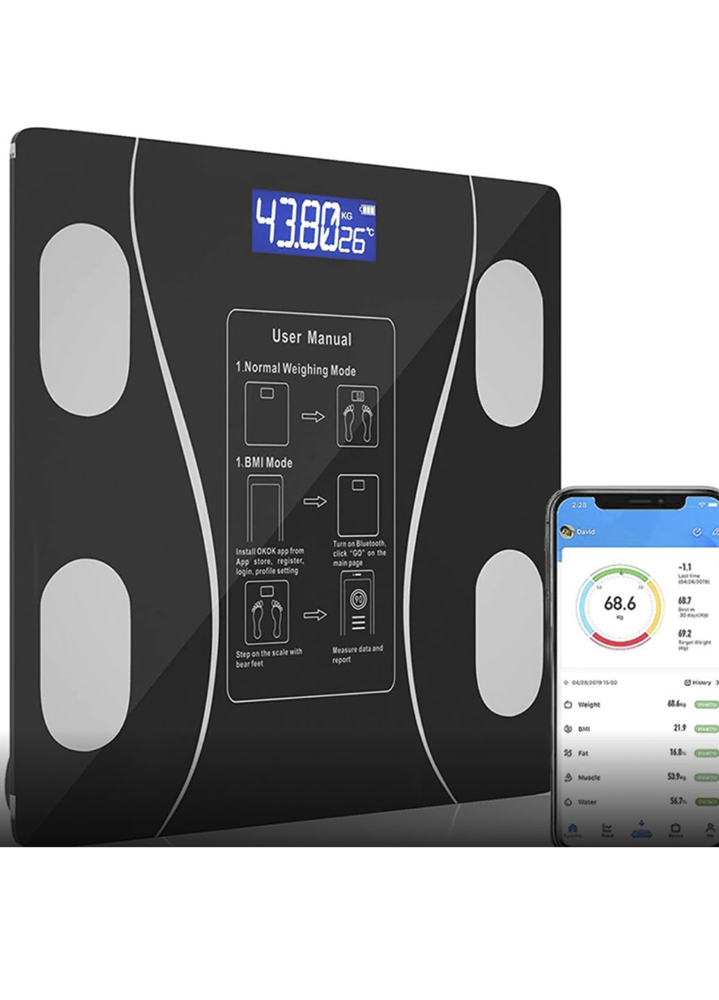 Напольные умные фитнес весы Bluetooth до 180 кг смарт весы с приложением Good Idea (252322419)