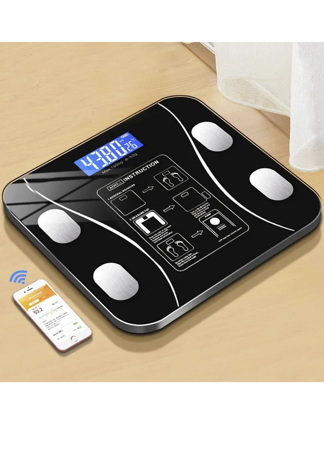 Підлога розумні фітнес ваги Bluetooth до 180 кг смарт ваги з додатком Good Idea (252322419)