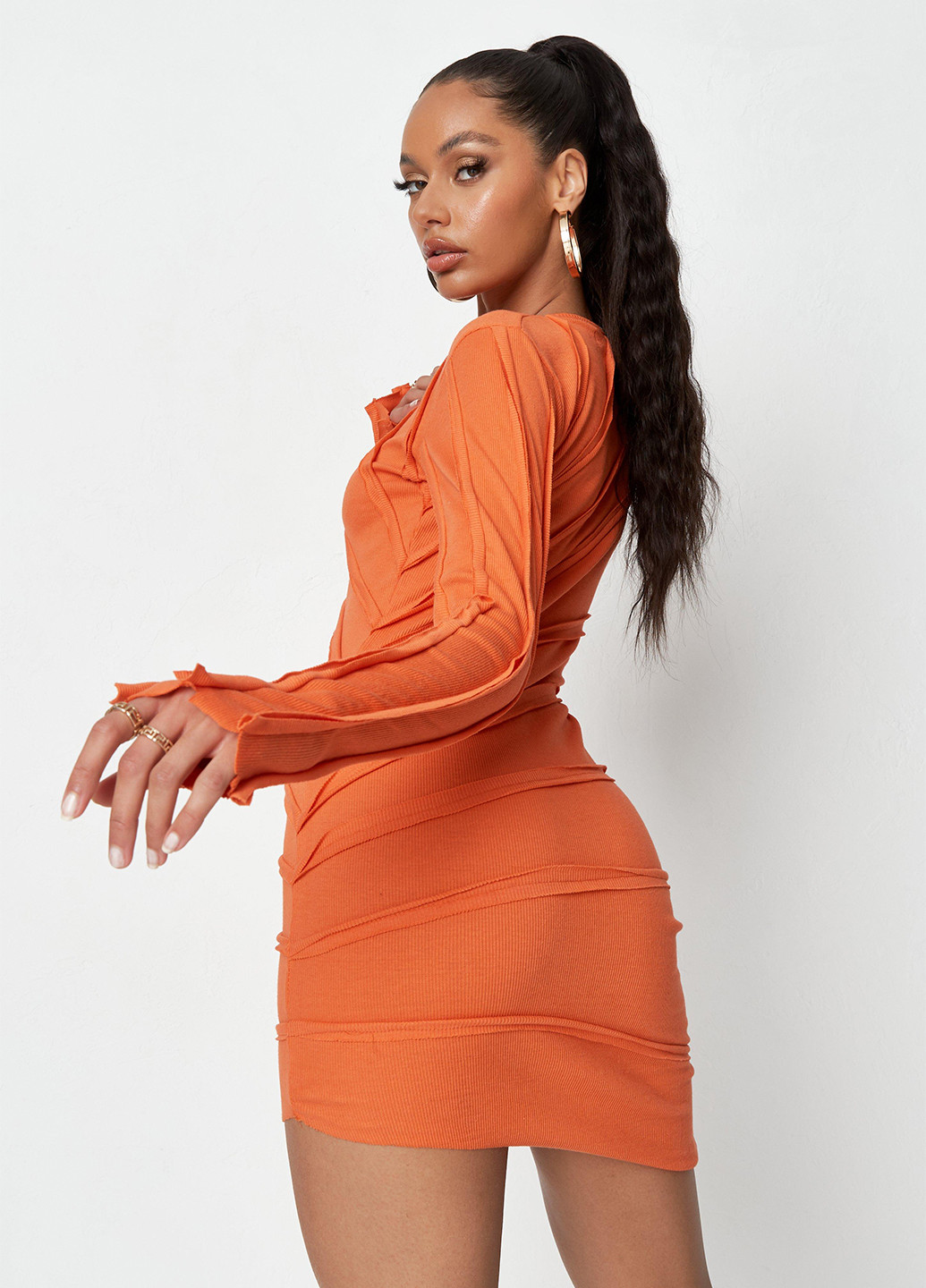 Оранжевое кэжуал платье платье-свитер Missguided однотонное
