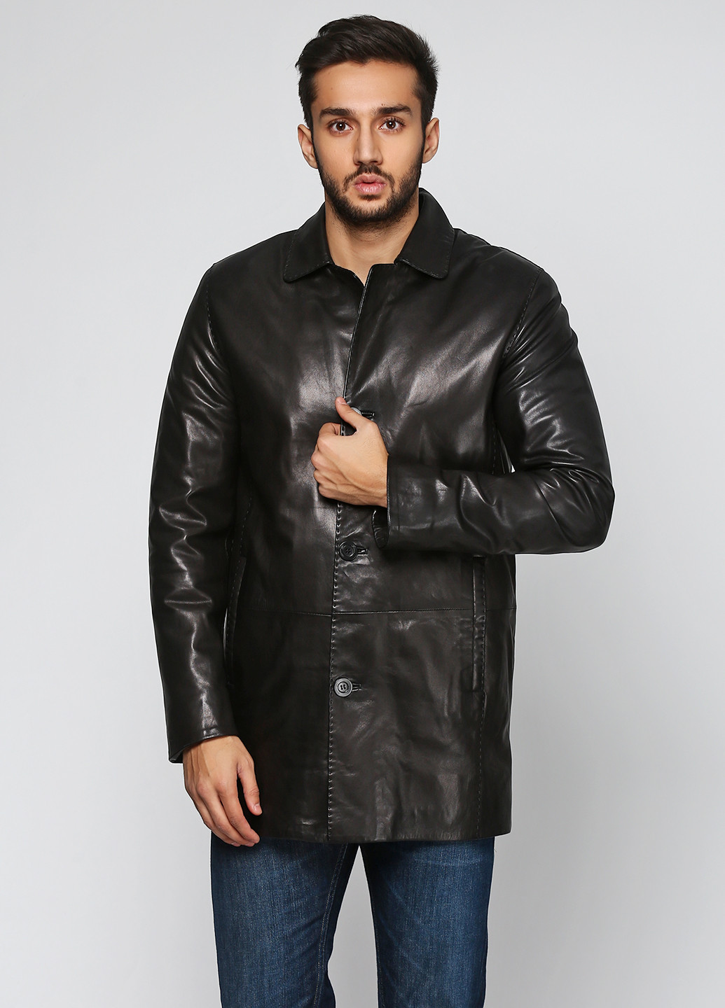 Черная демисезонная куртка кожаная Franco Rossetti
