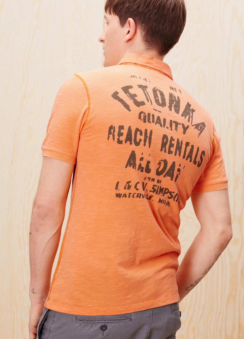 Оранжевая футболка-поло для мужчин S.Oliver однотонная
