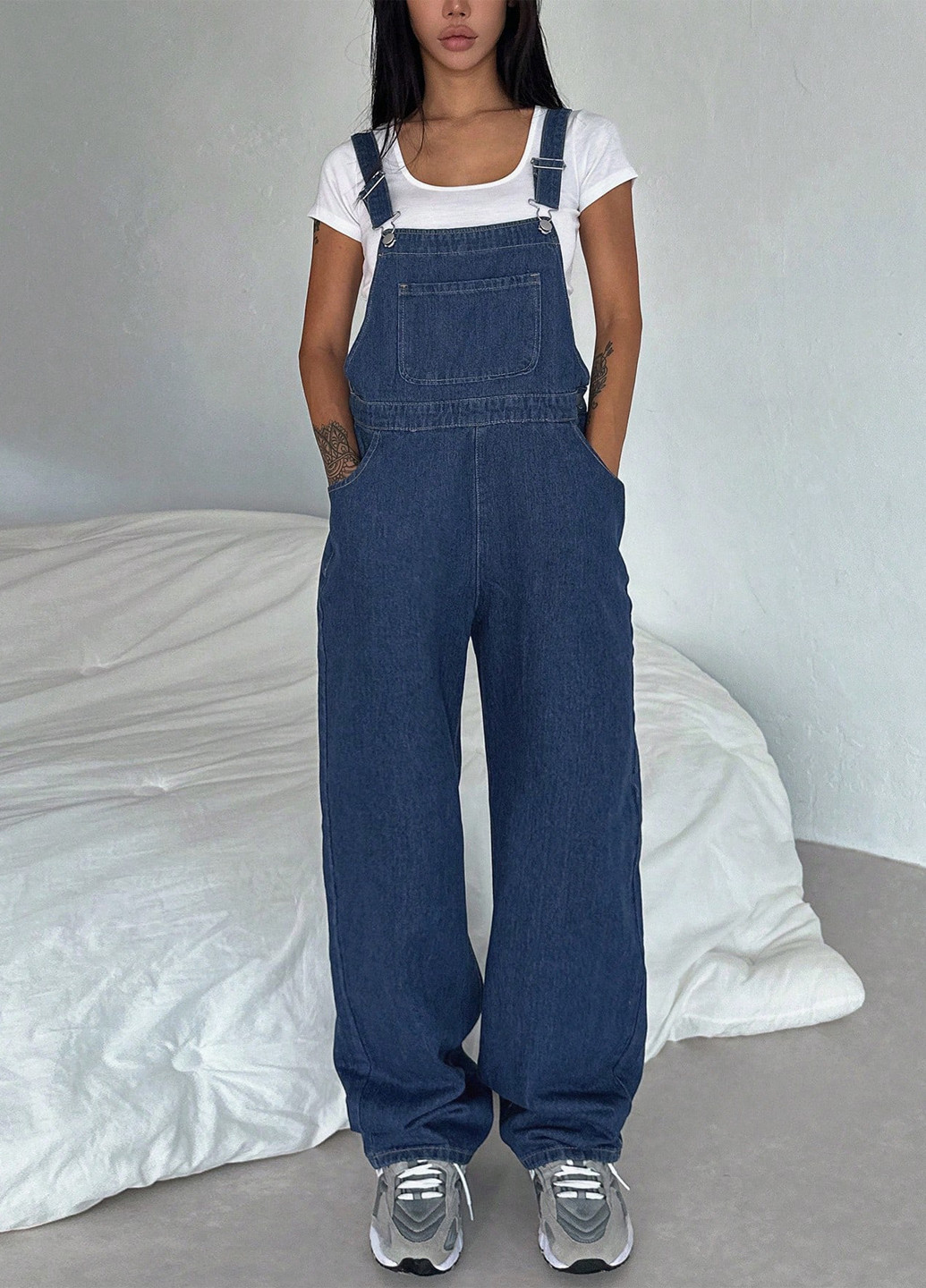 Комбинезон Dazy комбинезон-брюки однотонный тёмно-синий денил, кэжуал хлопок, джинс