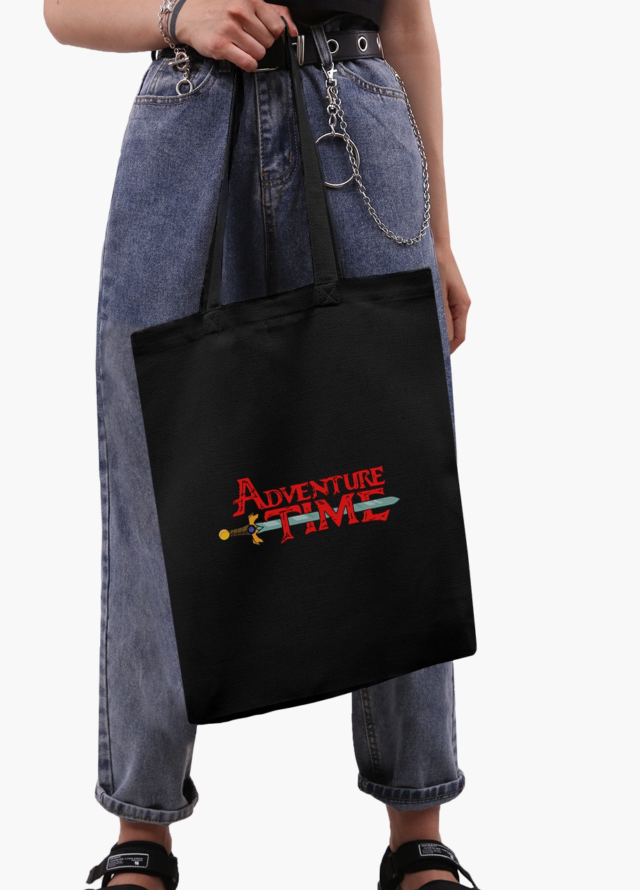 Эко сумка шоппер черная Время приключений Время Приключений (Adventure Time) (9227-1582-BK) экосумка шопер 41*35 см MobiPrint (216642250)