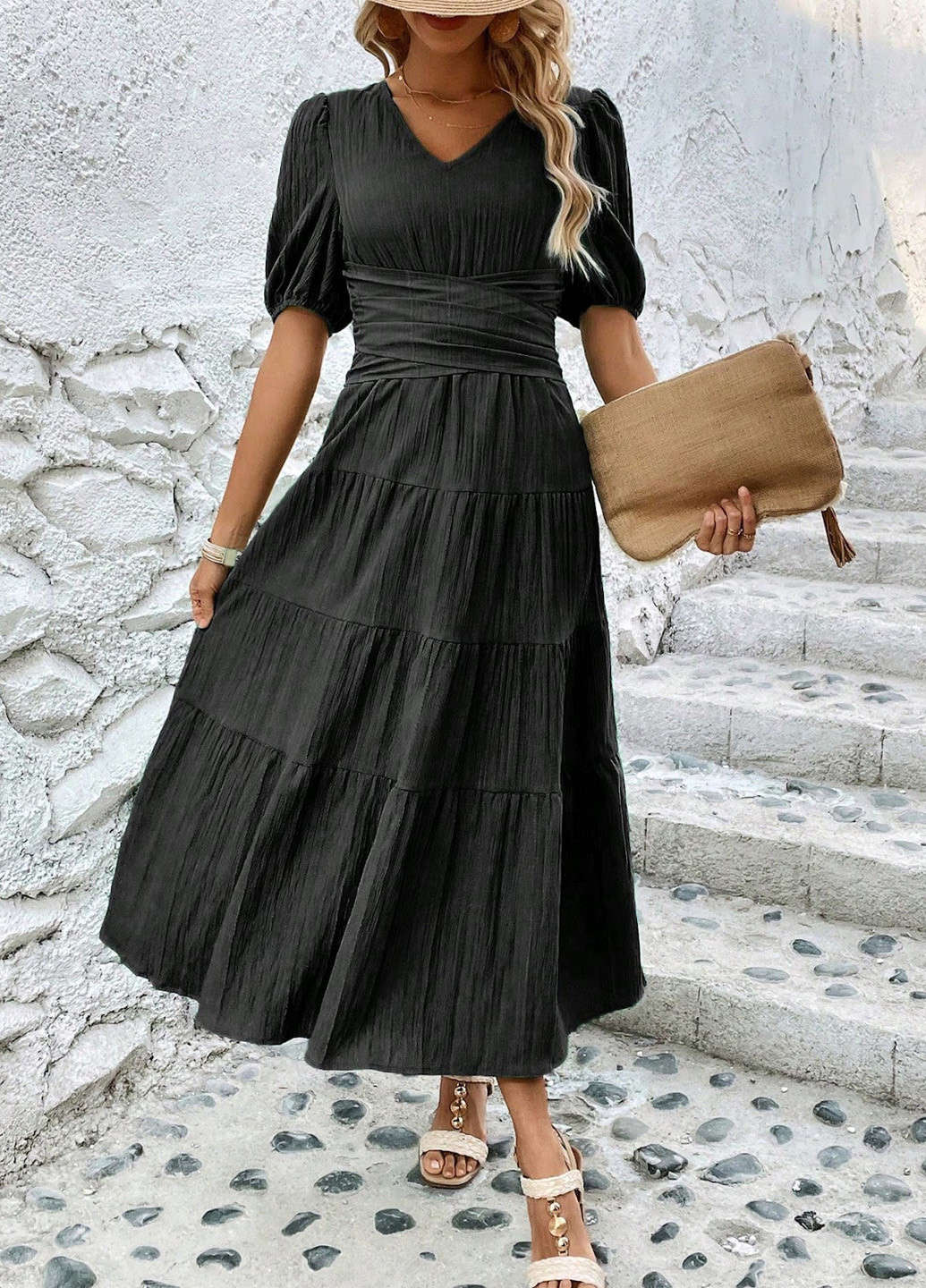 Чорна кежуал сукня кльош SHEIN однотонна