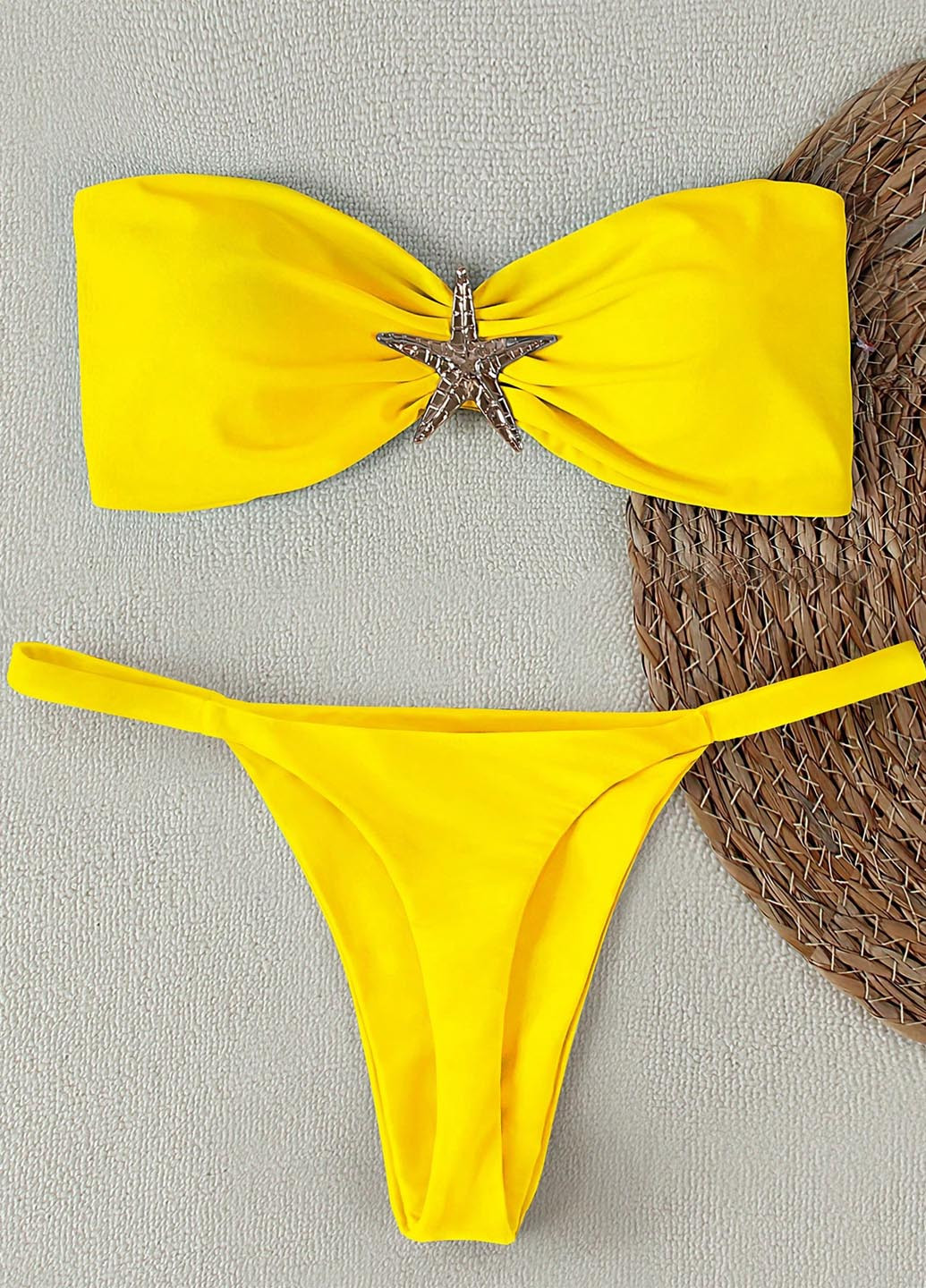Жовтий літній купальник (ліф, трусики) бандо, роздільний SHEIN