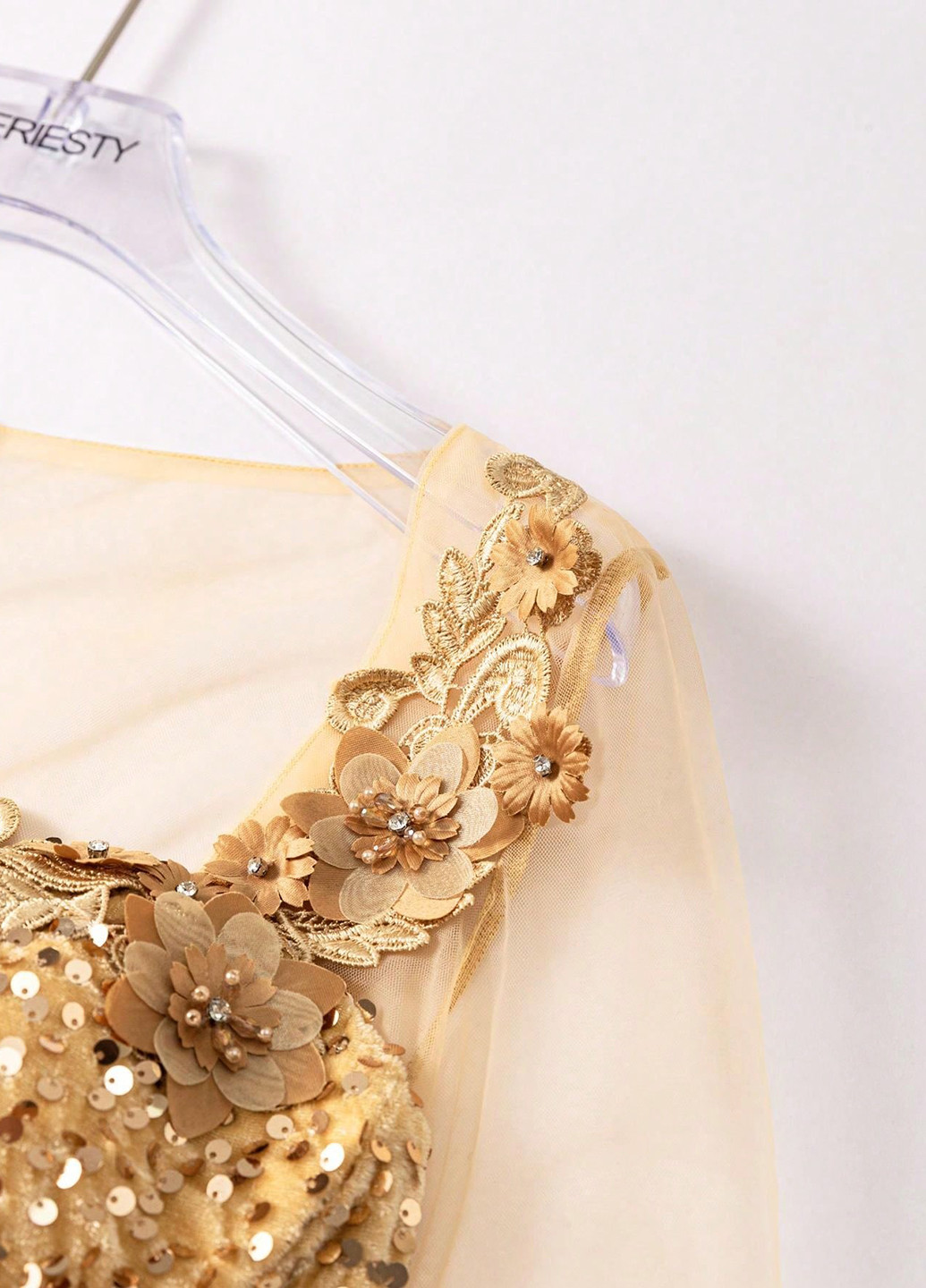 Золотистое вечернее платье годе, со шлейфом, с корсетом SHEIN однотонное