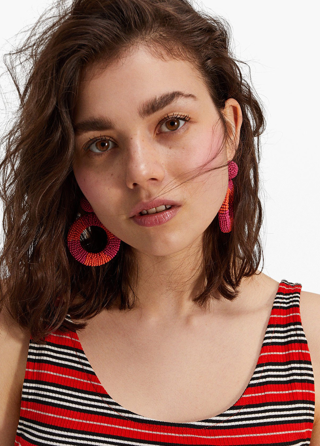 Красное кэжуал платье платье-майка Stradivarius в полоску