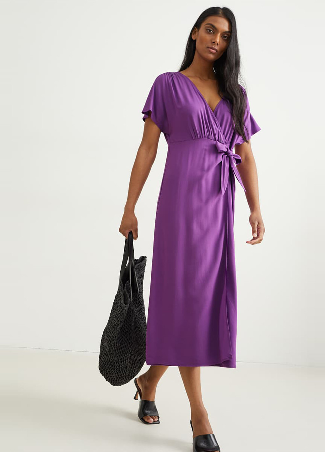 Фиолетовое кэжуал платье на запах C&A однотонное