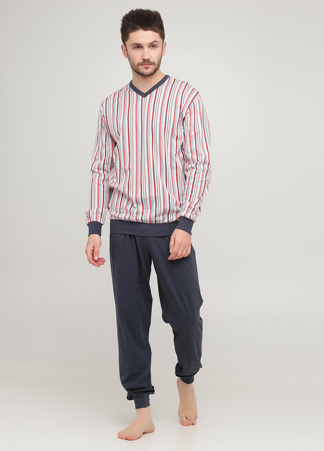 Пижама (лонгслив, брюки) Calida лонгслив + брюки полоска комбинированная домашняя трикотаж, хлопок