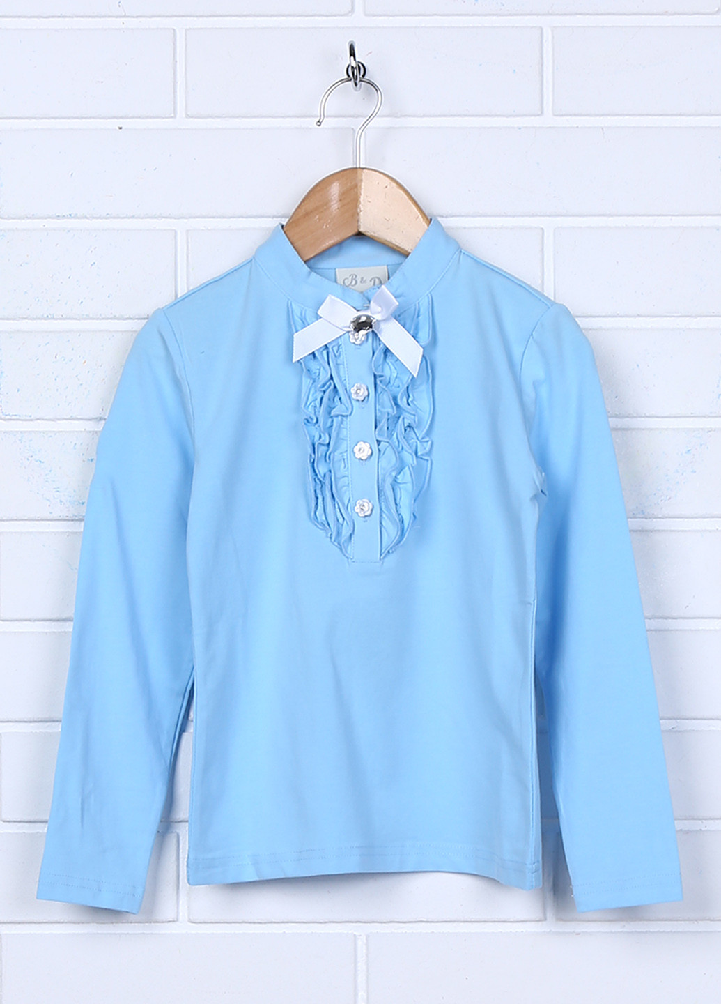 Голубая однотонная блузка с длинным рукавом B & D демисезонная