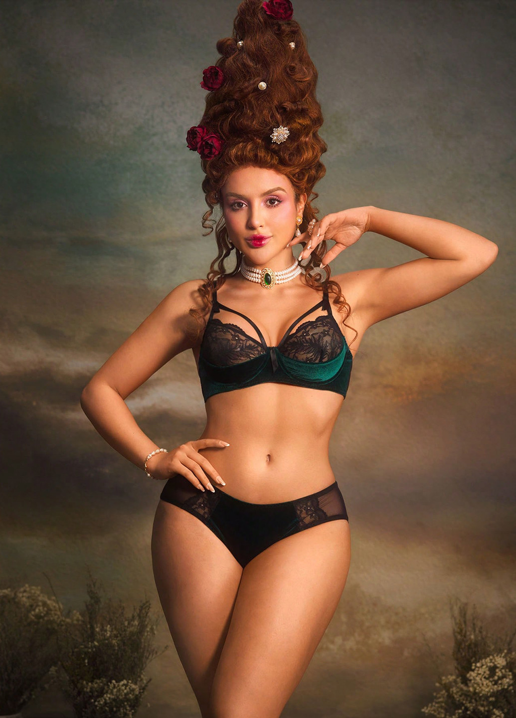 Темно-зеленый демисезонный комплект (бюстгальтер, трусики) SHEIN