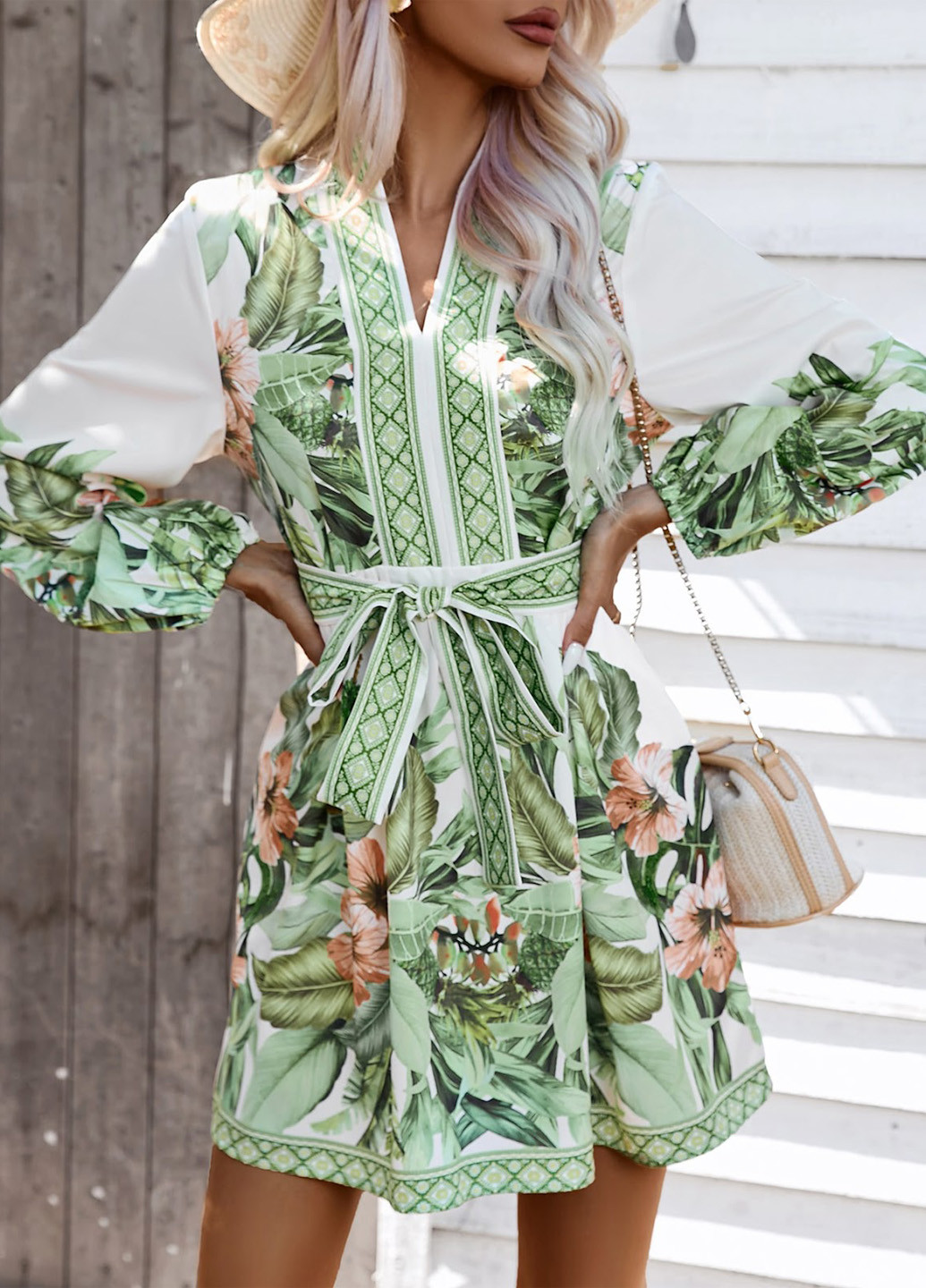 Белое кэжуал платье рубашка SHEIN с рисунком