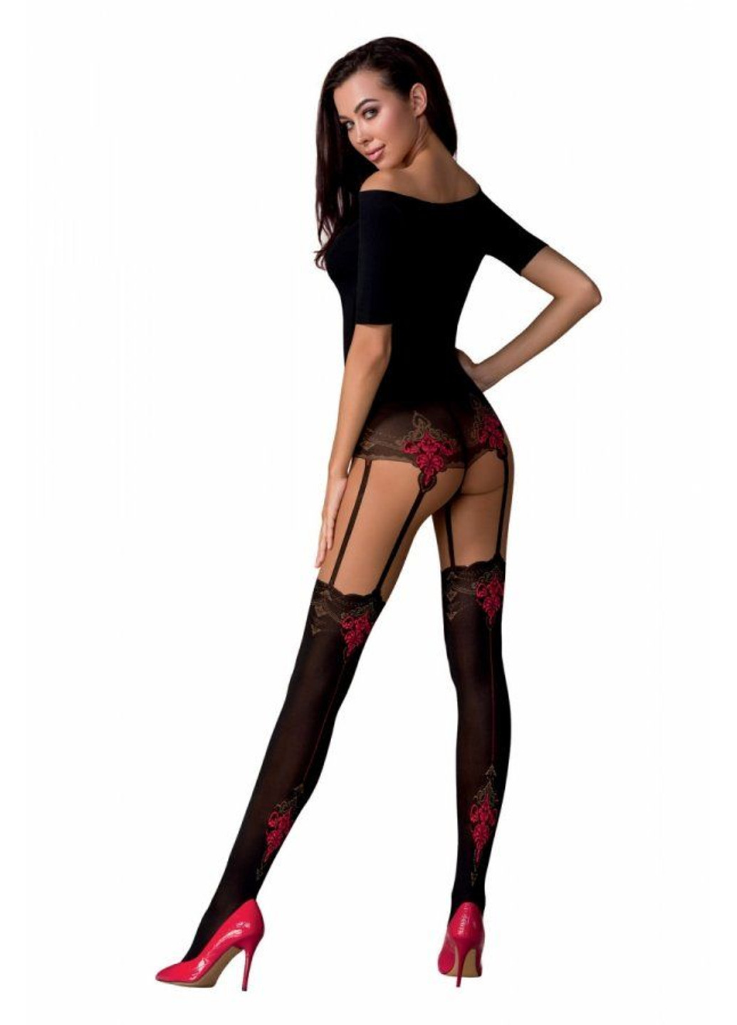 Колготки з ефектом панчіх на підв'язках TI112 nero-roso 3/4 (60/20 den) Passion (252297348)