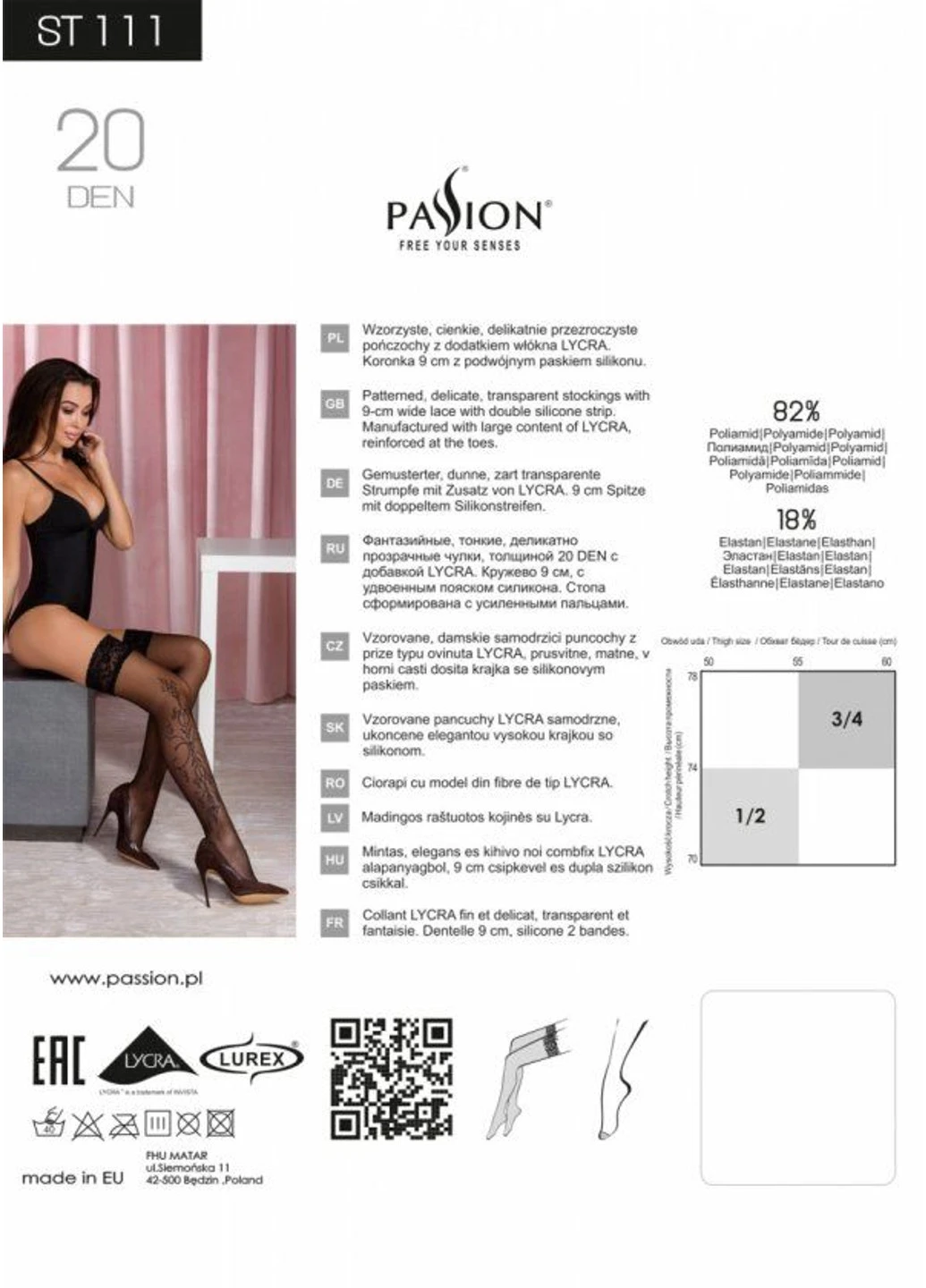 Колготки з ефектом панчіх на підв'язках TI112 nero-roso 3/4 (60/20 den) Passion (252297348)