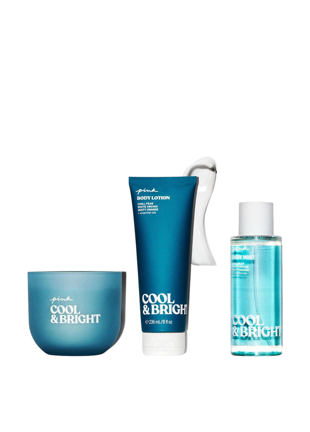 Набір для тіла Cool & Bright Pink (міст 250 мл, лосьйон 236 мл, свічка 184г) Victoria's Secret (341894897)