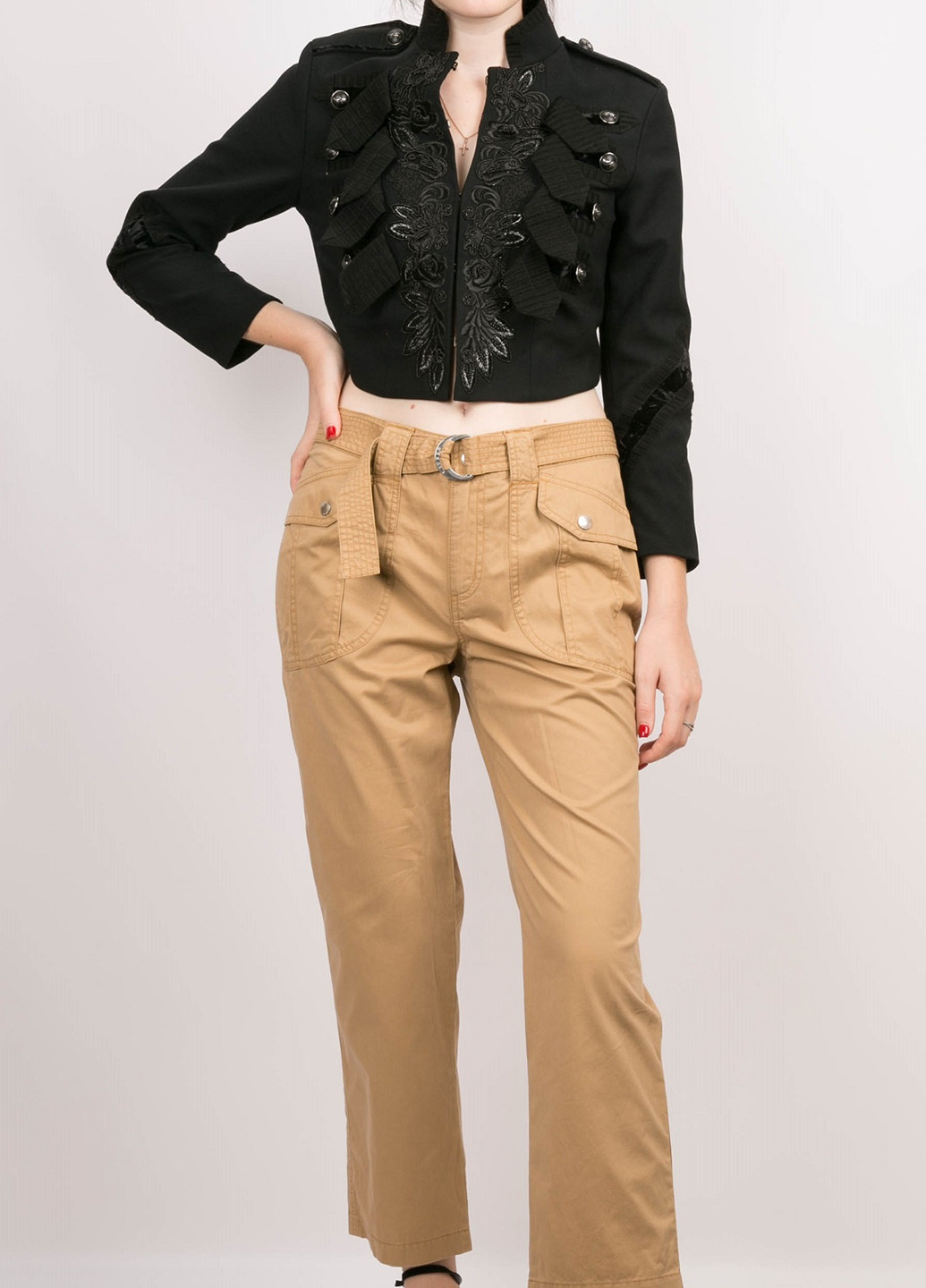 Бежевые кэжуал демисезонные укороченные, зауженные брюки Ralph Lauren