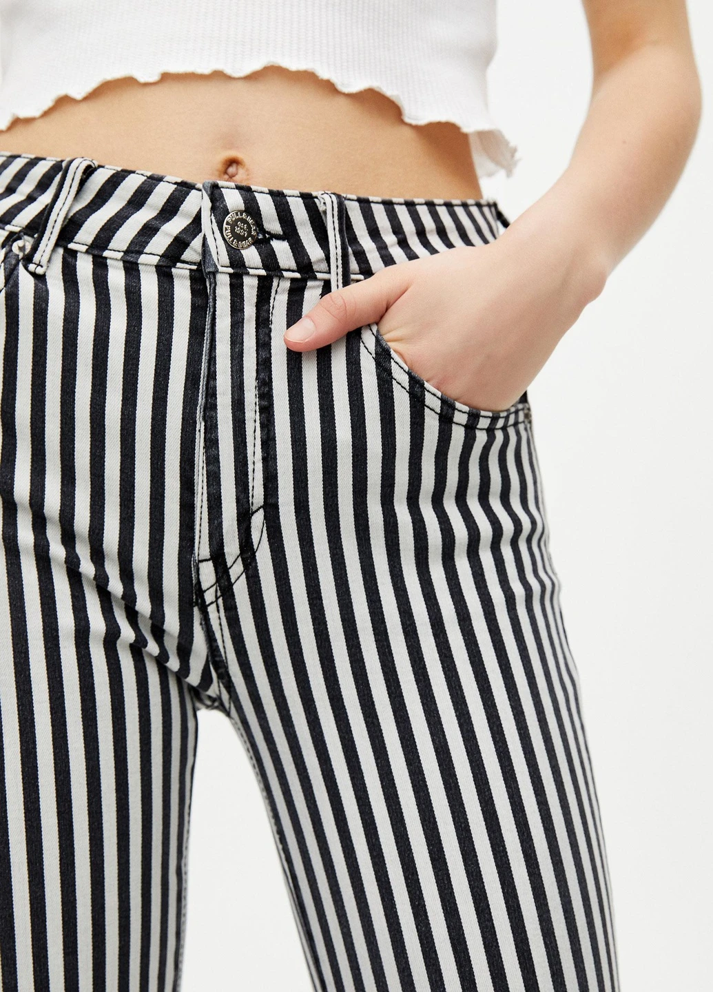 Штани демісезон,чорний в білу смужку, Pull & Bear (255192985)