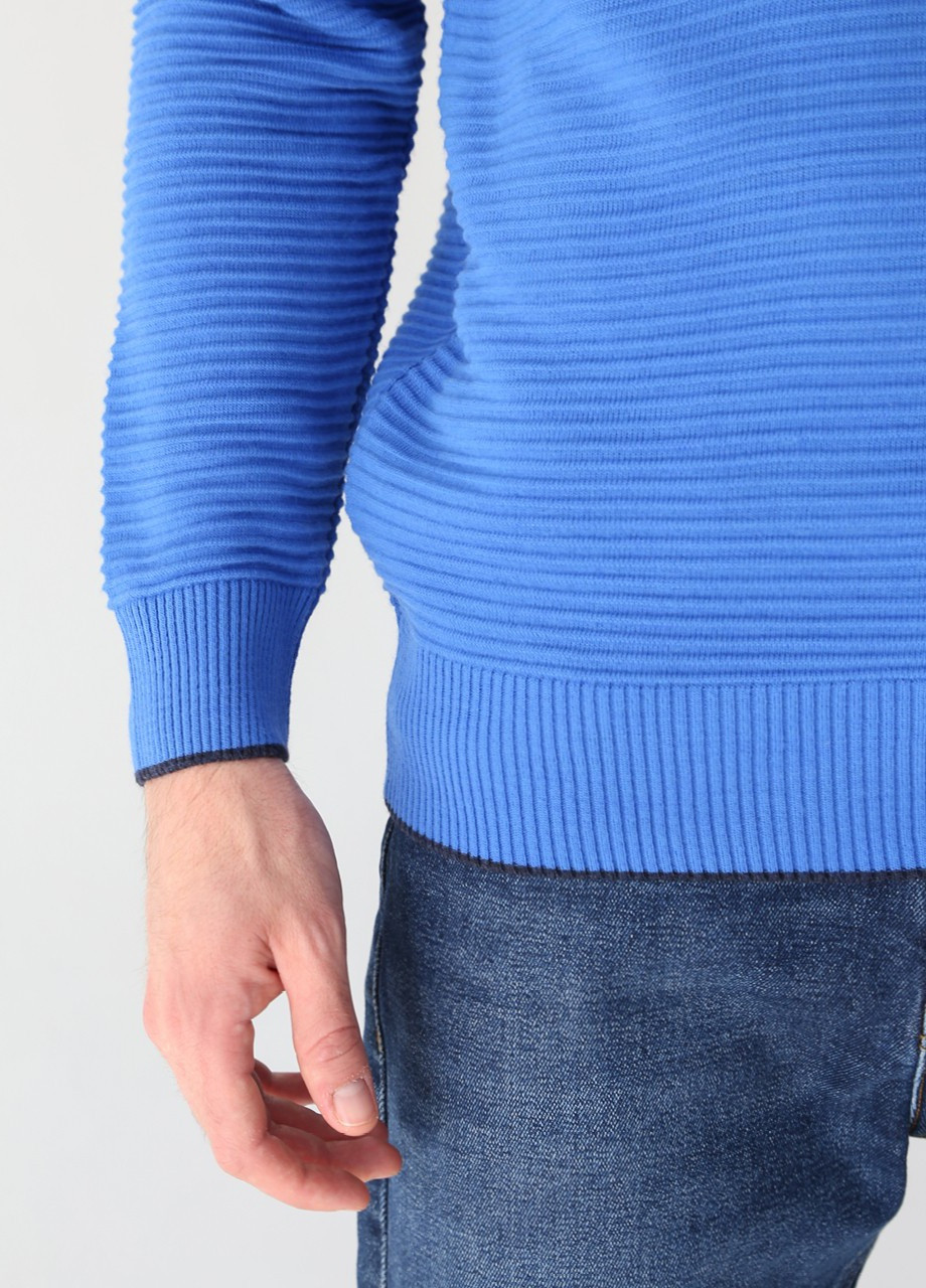 Синій зимовий светр чоловічий яскраво-синій приталений тонкий JEANSclub Прямой