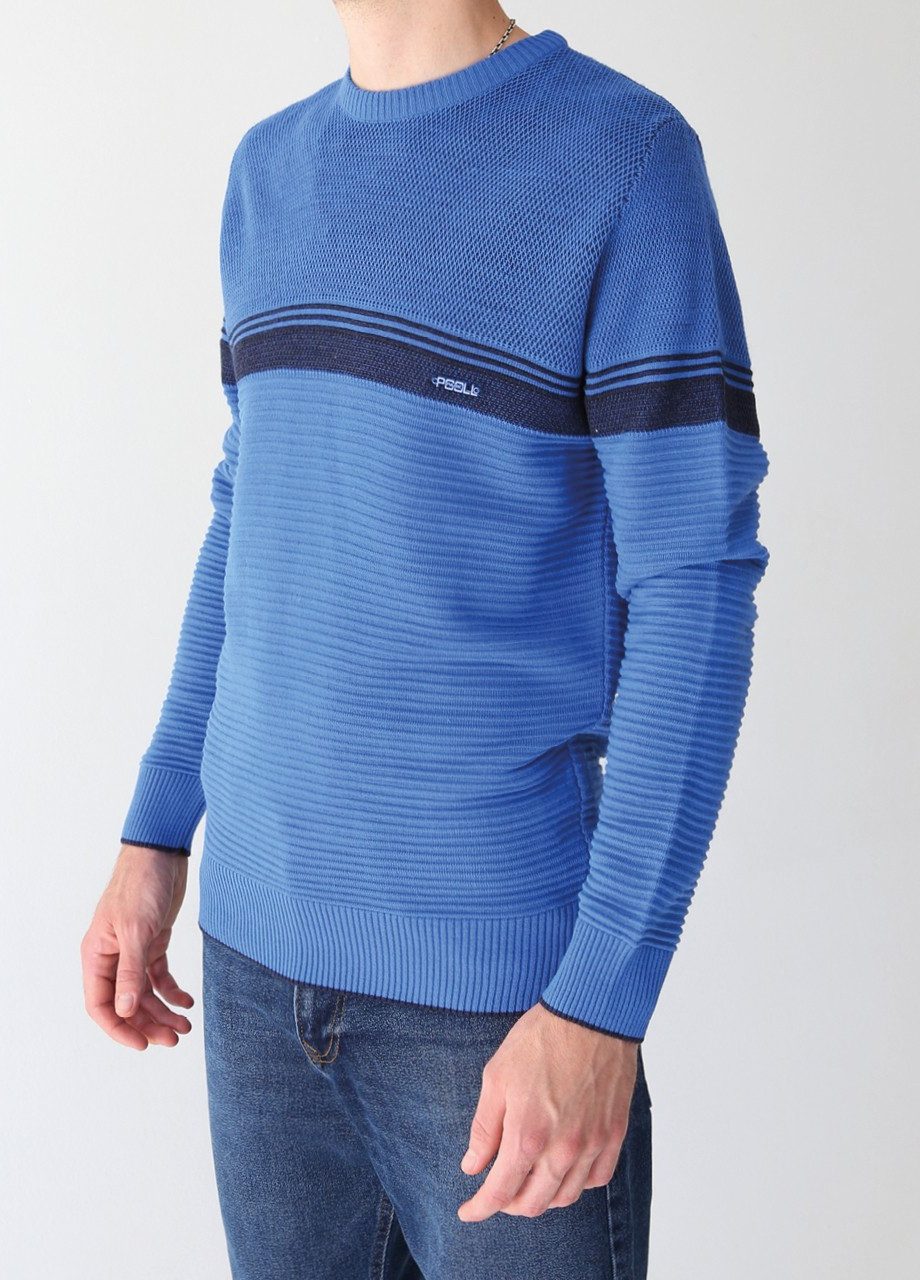 Синій зимовий светр чоловічий яскраво-синій приталений тонкий JEANSclub Прямой