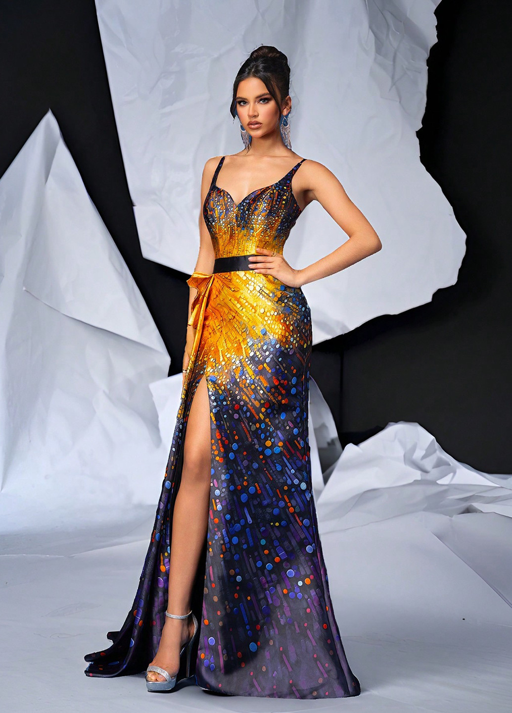 Комбинированное вечернее платье с пышной юбкой SHEIN колор блок