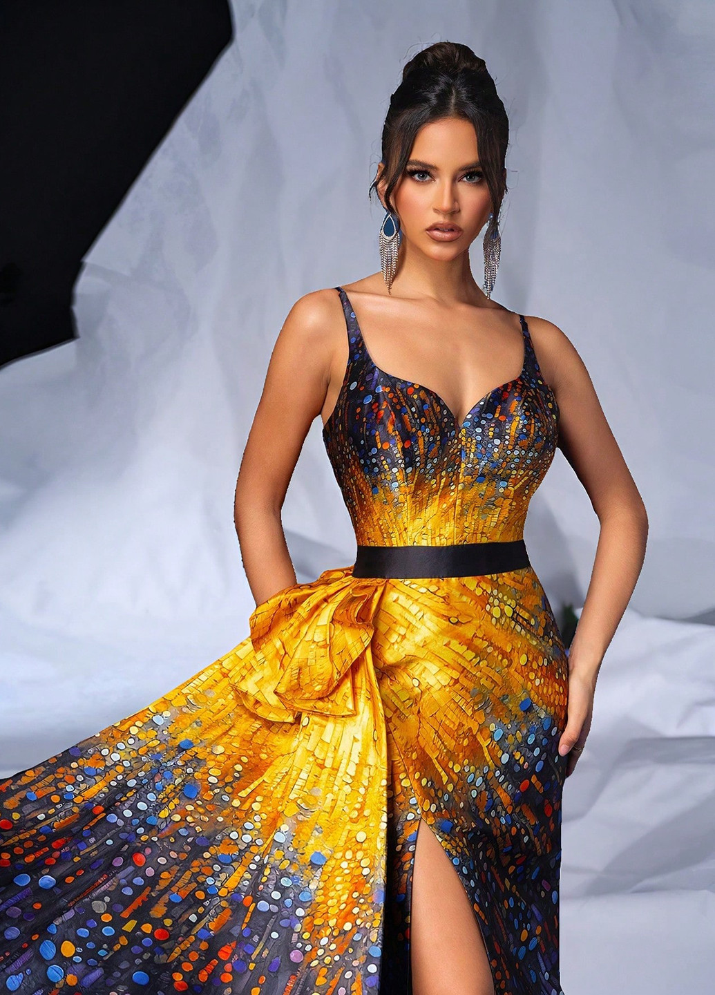 Комбинированное вечернее платье с пышной юбкой SHEIN колор блок