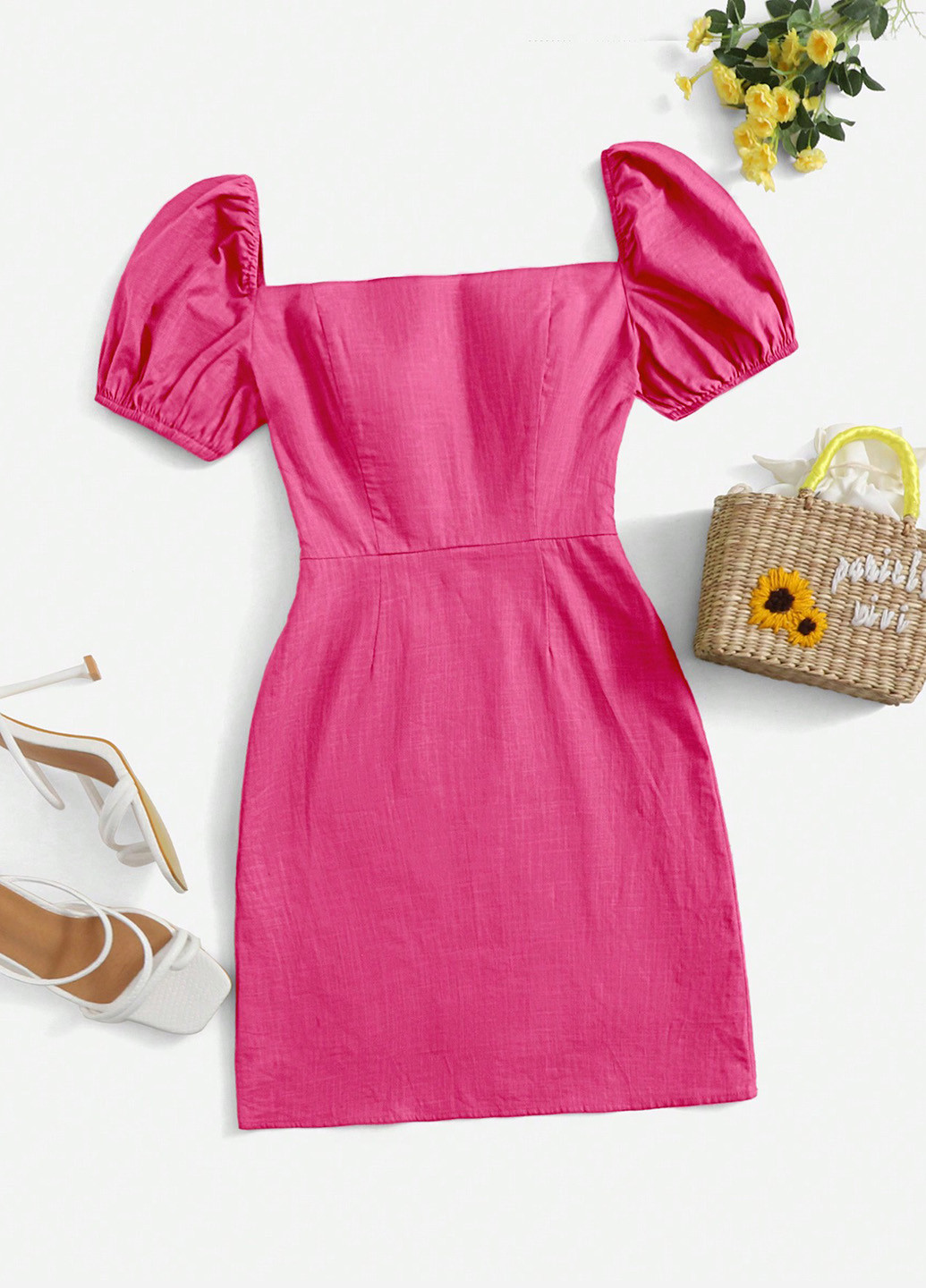 Розовое кэжуал платье SHEIN однотонное