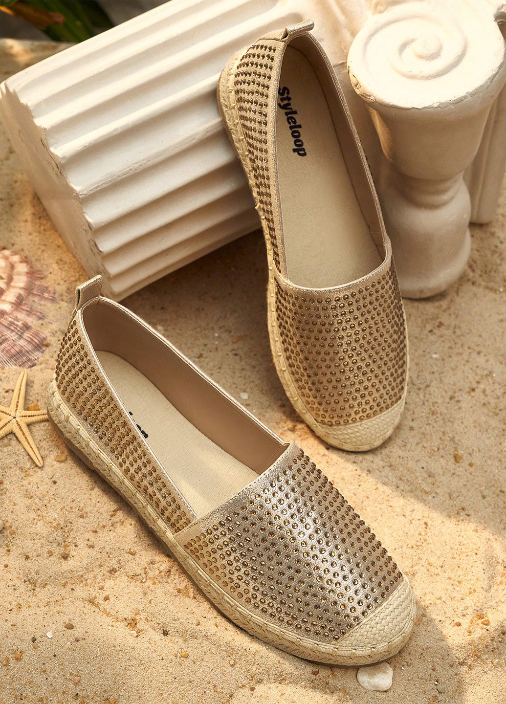 Бежевые эспадрильи SHEIN однотонный стразы, джут, плетение (341735183)