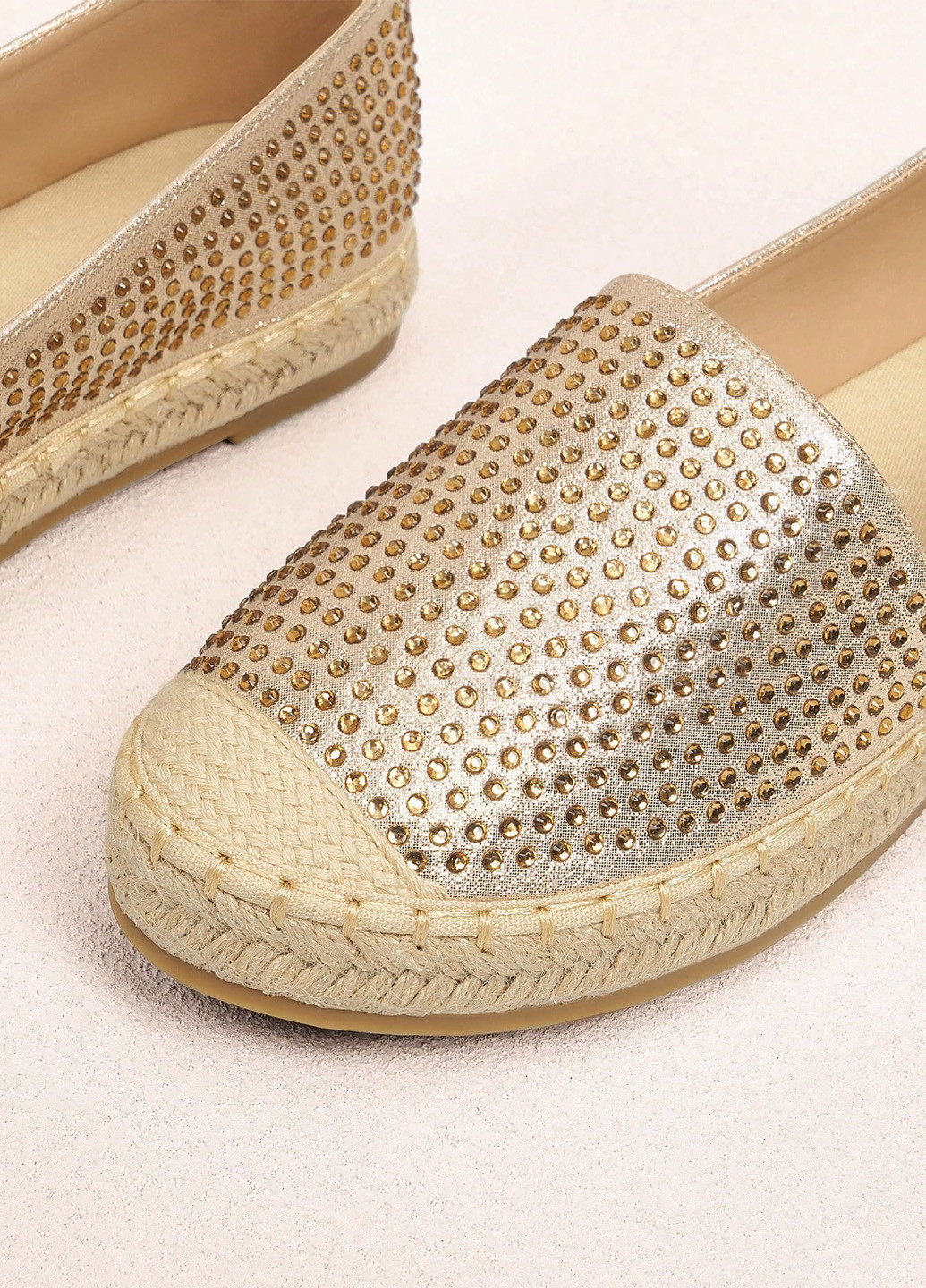 Бежевые эспадрильи SHEIN однотонный стразы, джут, плетение (341735183)