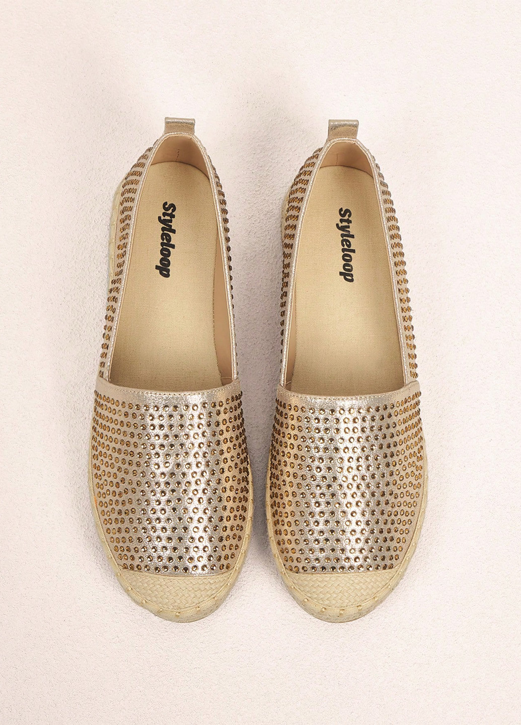 Бежевые эспадрильи SHEIN однотонный стразы, джут, плетение (341735183)