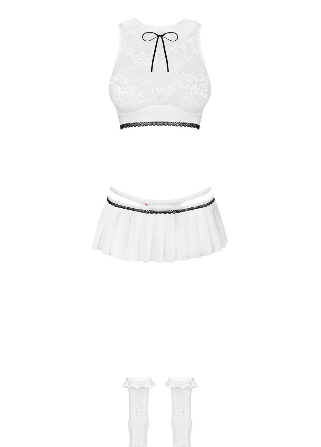 Білий демісезонний еротичний ігровий костюм (топ, стрінги з рюшами спідничкою, носочки) Obsessive