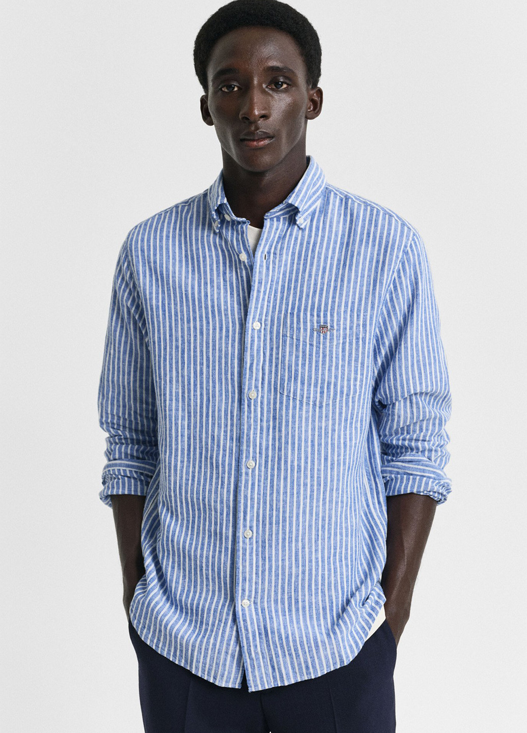 Голубой кэжуал рубашка в полоску Gant