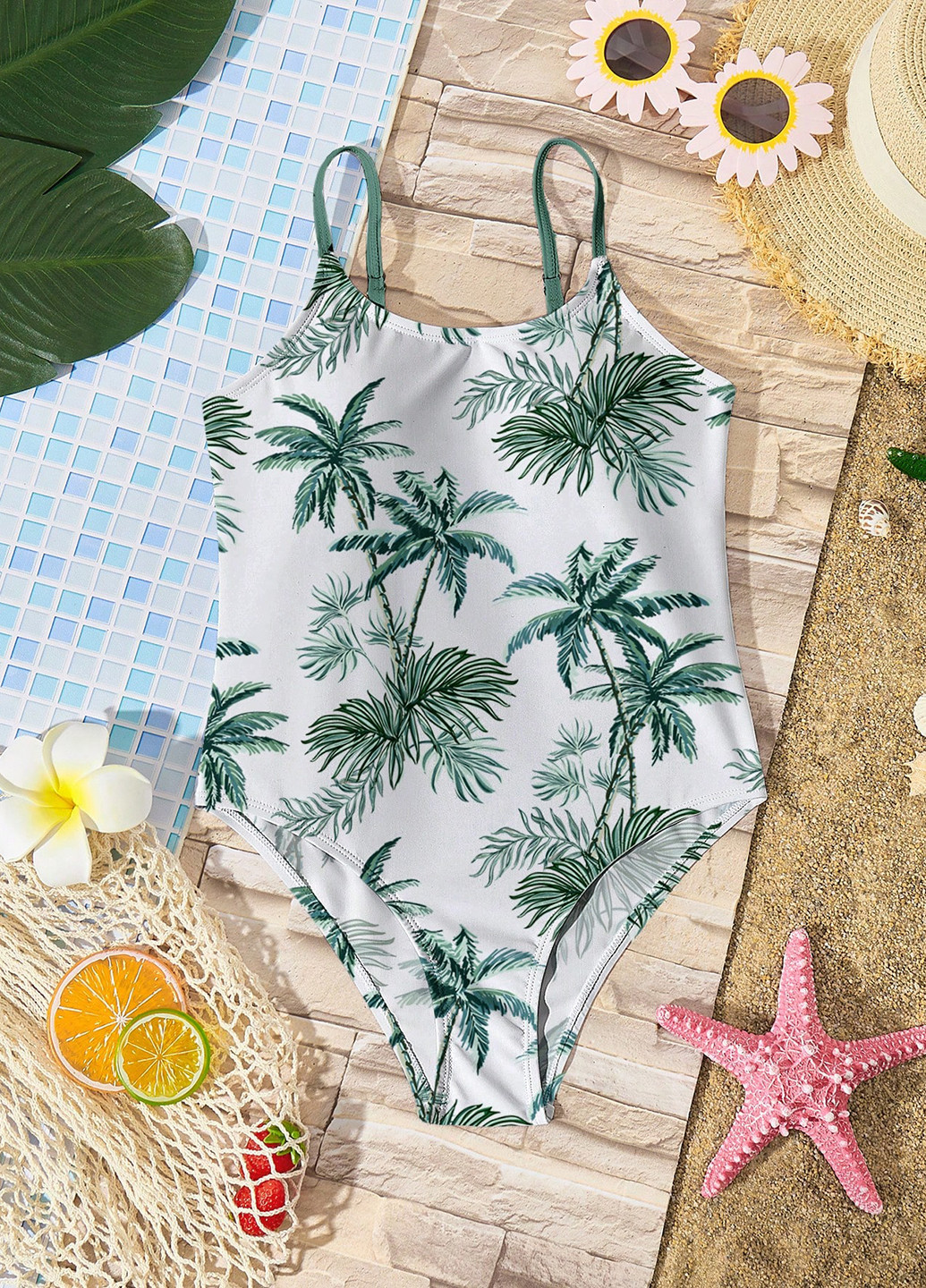 Комбинированный летний купальник слитный, майо SHEIN