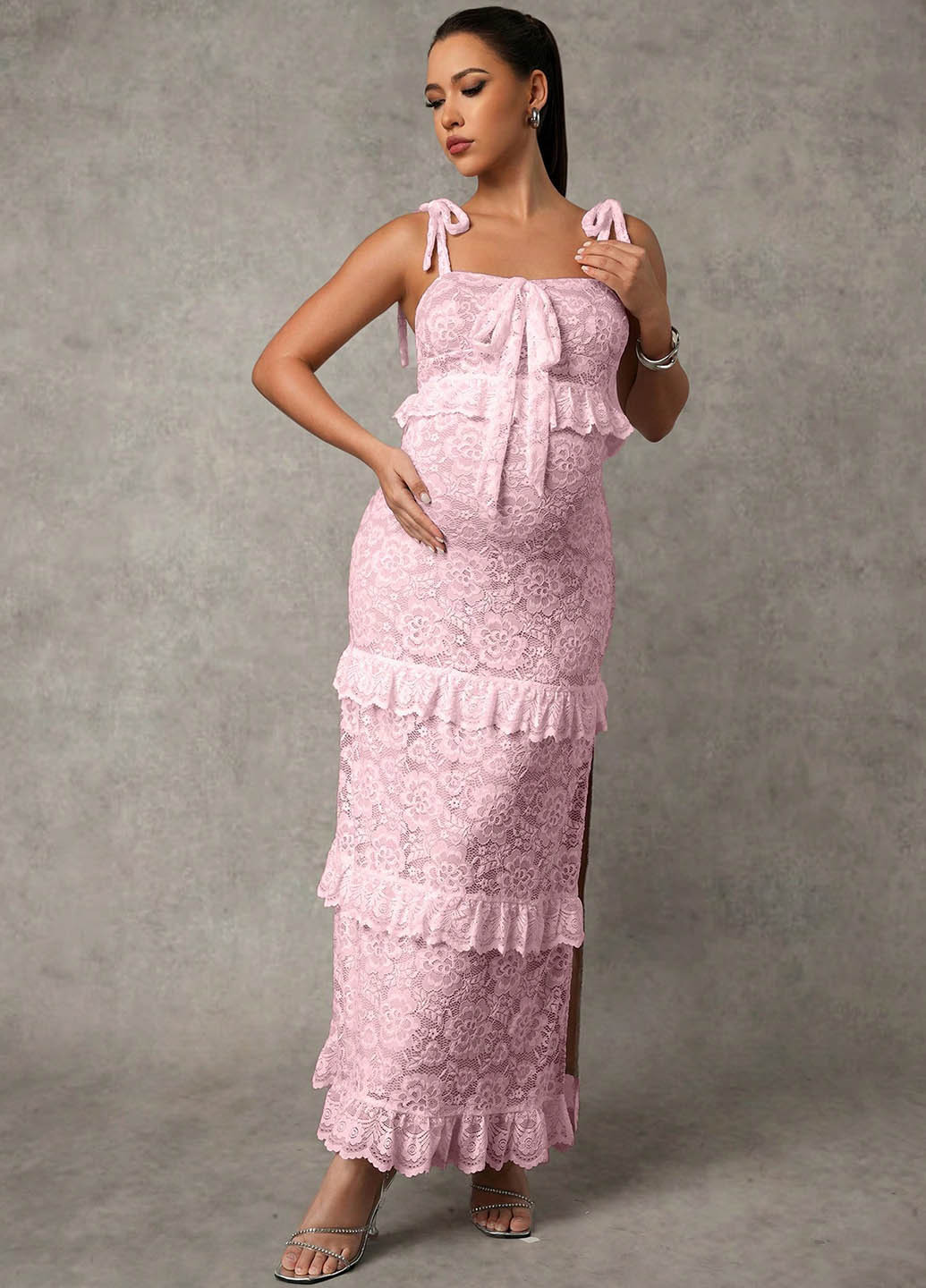 Розовое вечернее платье для беременных SHEIN однотонное