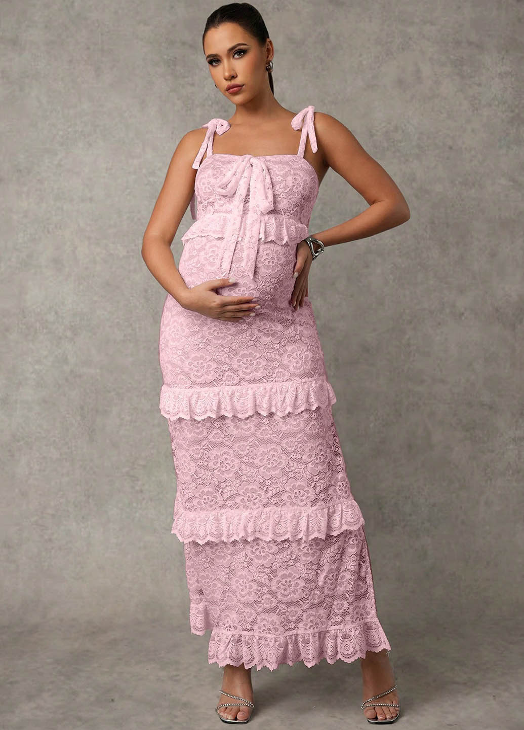 Розовое вечернее платье для беременных SHEIN однотонное