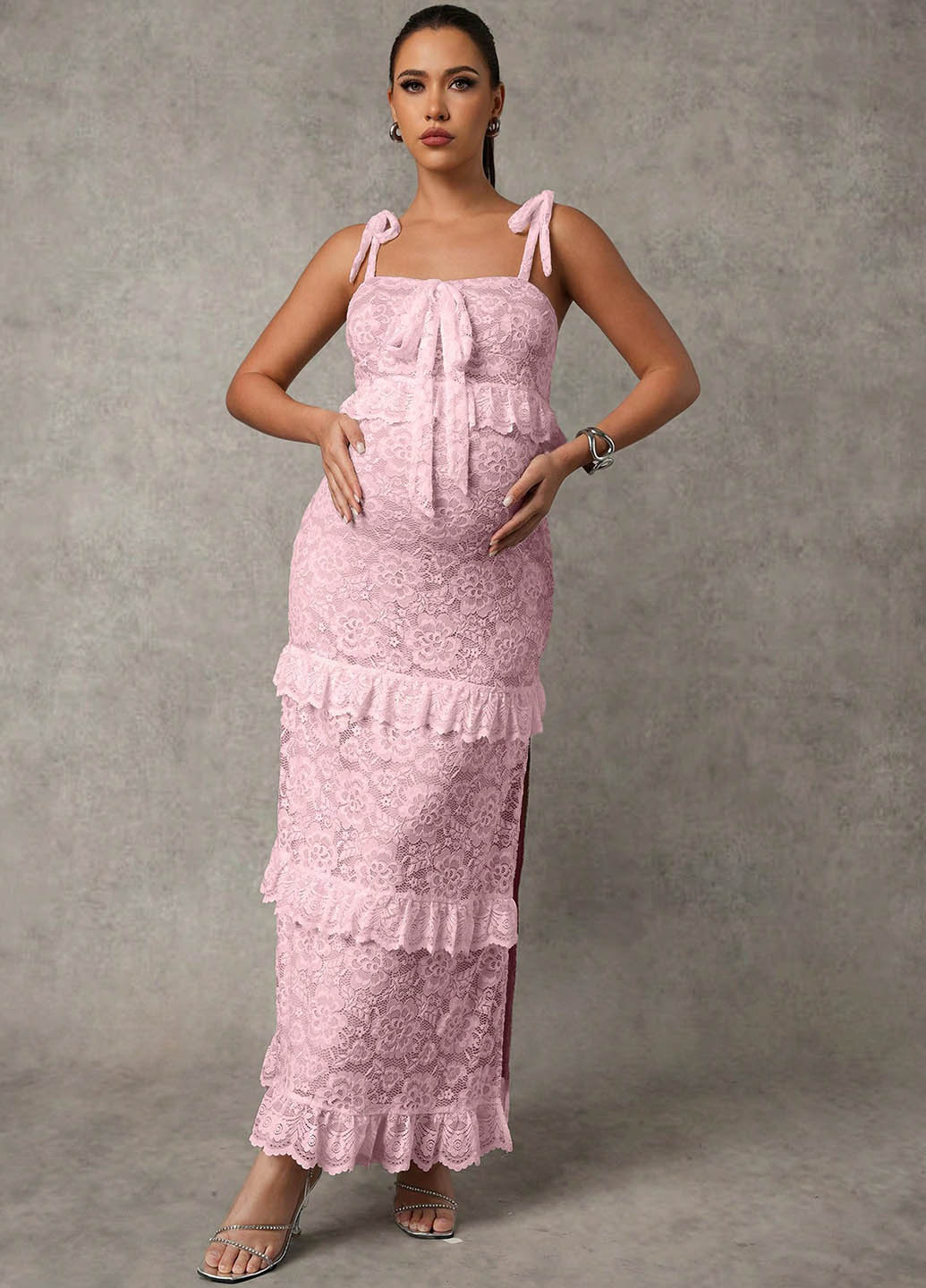 Розовое вечернее платье для беременных SHEIN однотонное