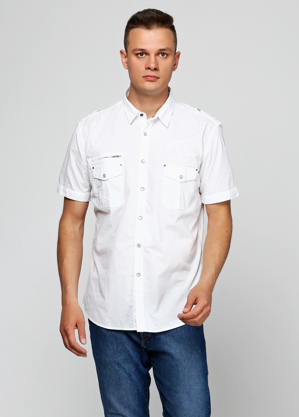 Белая кэжуал рубашка однотонная Grostyle с коротким рукавом