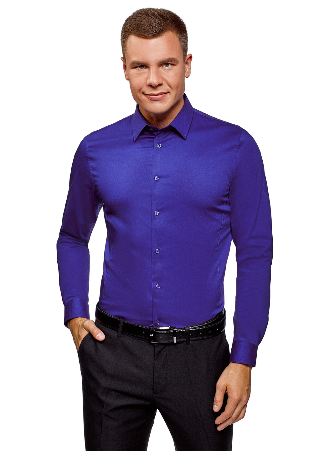 Фиолетовая кэжуал рубашка однотонная Oodji с длинным рукавом