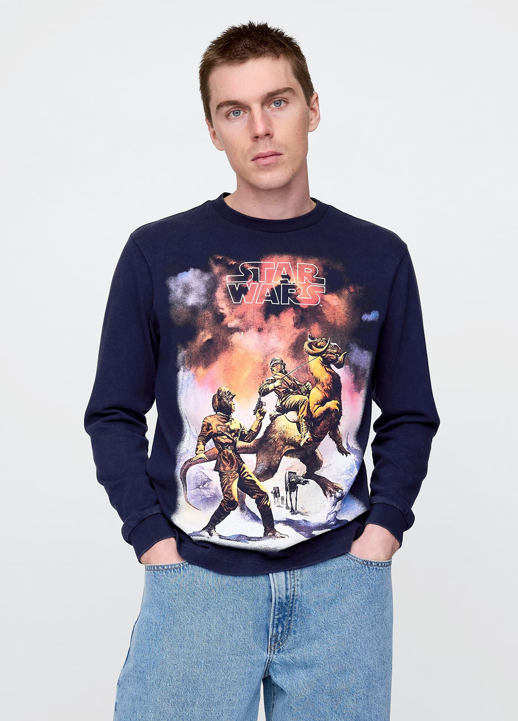 Синий демисезонный кэжуал лонгслив Gap с рисунком