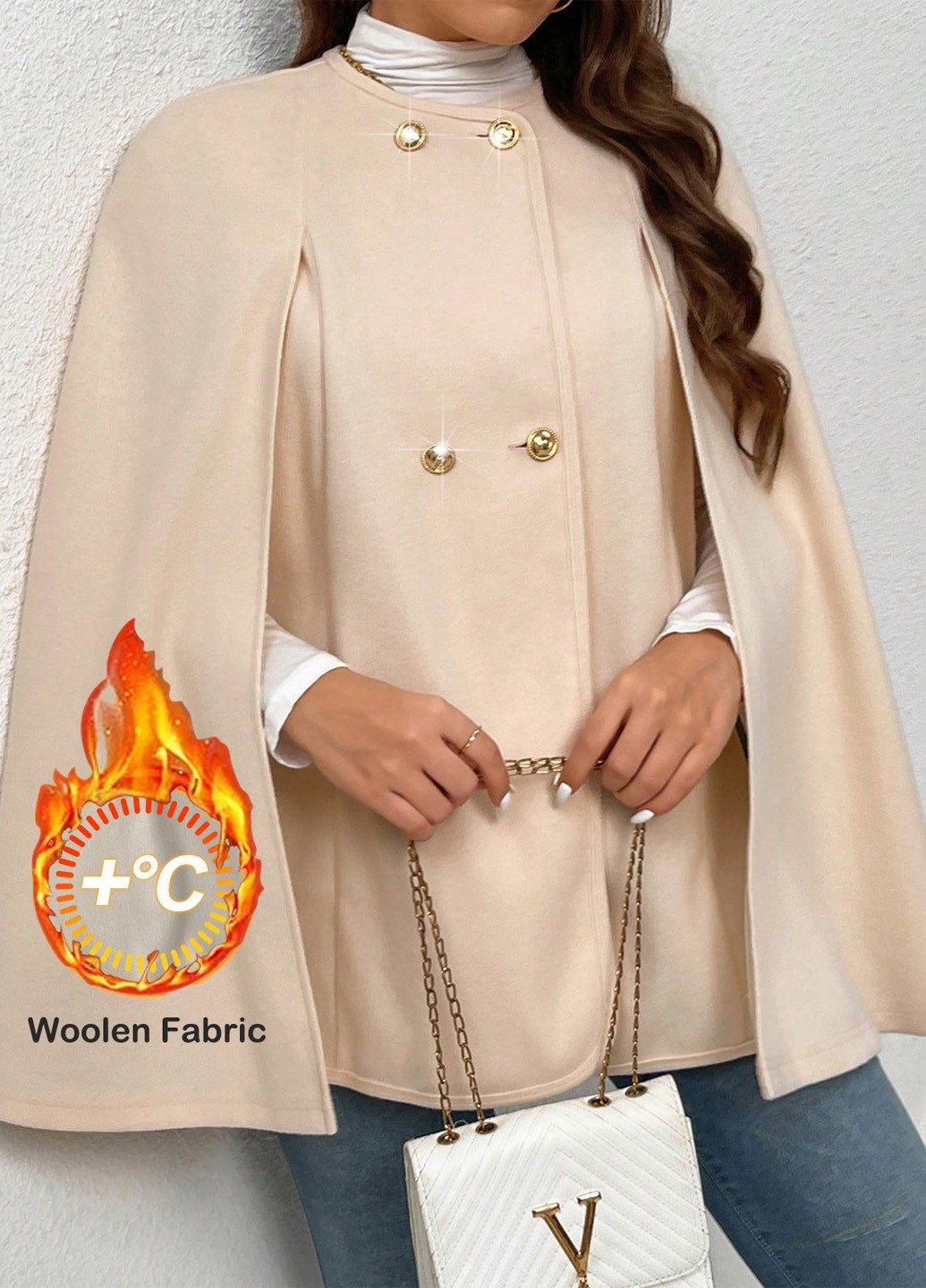 Кремовое демисезонное Пальто кейп SHEIN