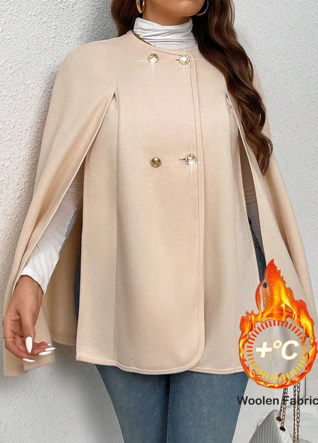 Кремовое демисезонное Пальто кейп SHEIN