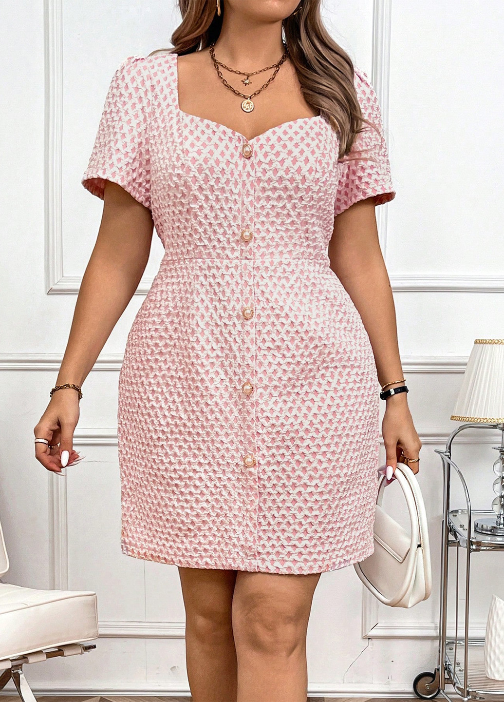 Рожева кежуал сукня футляр SHEIN з геометричним візерунком