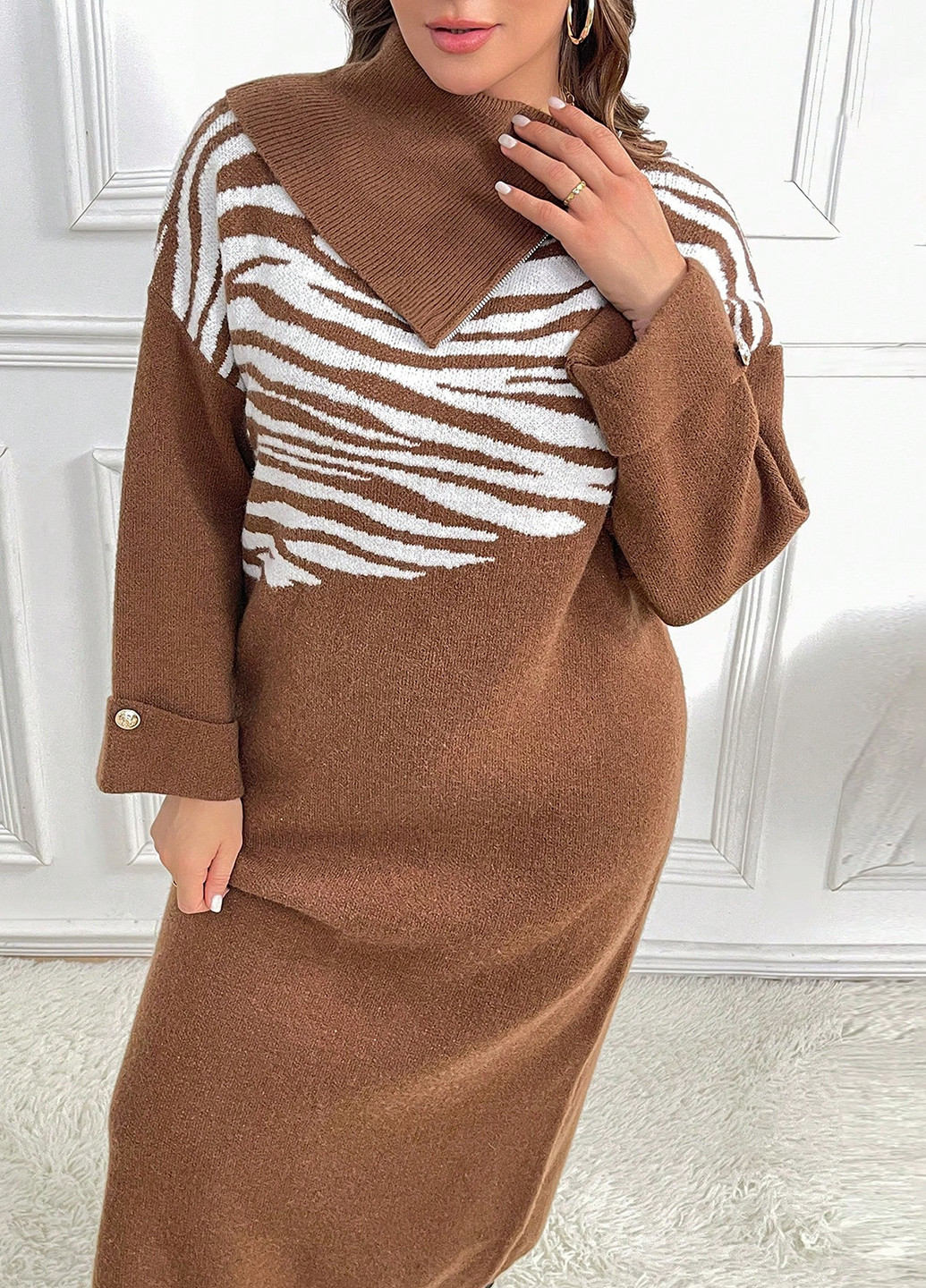 Коричнева кежуал сукня сукня светр SHEIN зебра