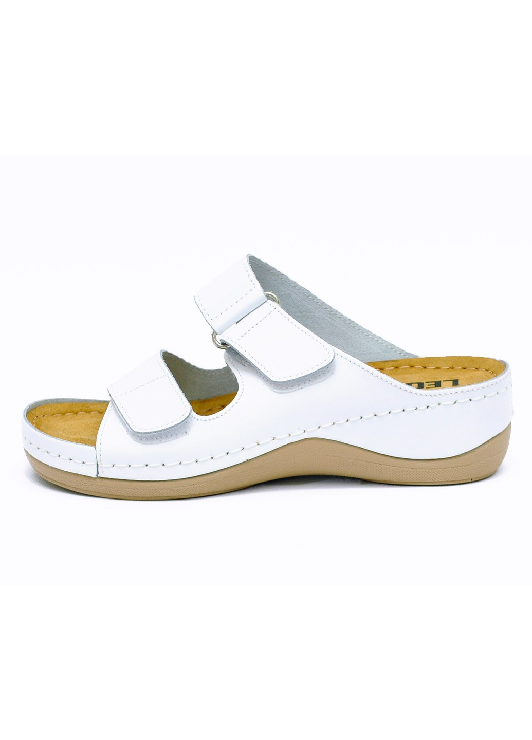 Белые женские шлепанцы кожаные 905 Leon