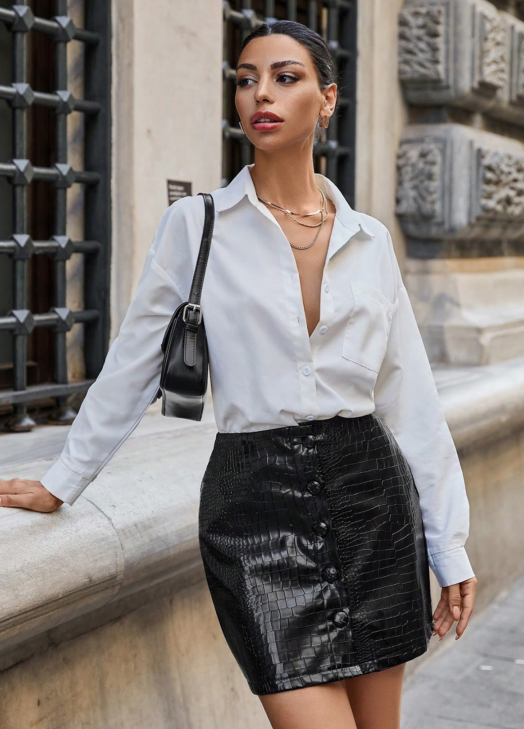 Черная кэжуал с анималистичным узором юбка SHEIN карандаш